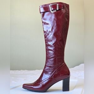 Franco Sarto High-gloss Burgundy Patent Tall Boots Block Heel Whimsigoth  Sz 6